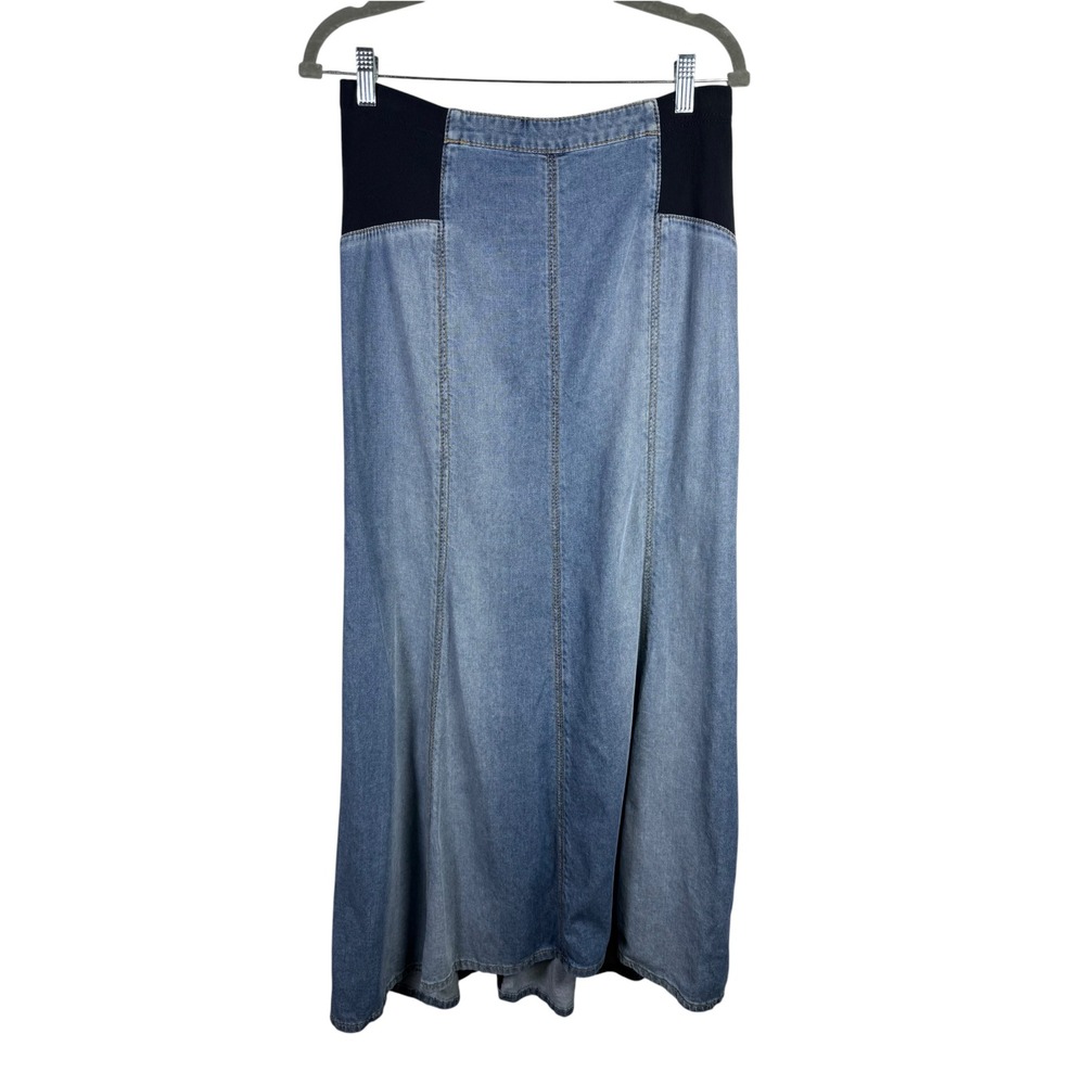 BCBG Maxazria Denim Maxi Skirt High Low Hem Stretch Waist Size Small